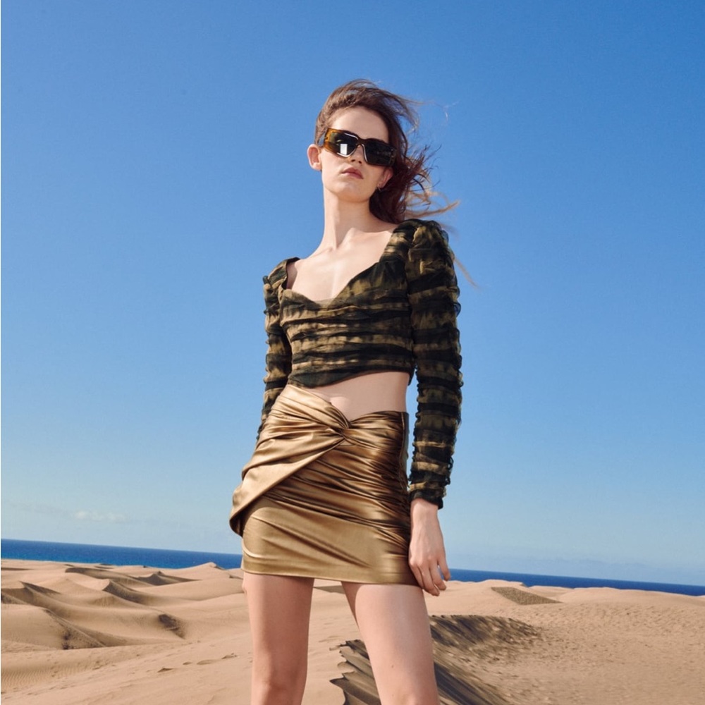 Zara FAUX LEATHER DRAPED SKIRT